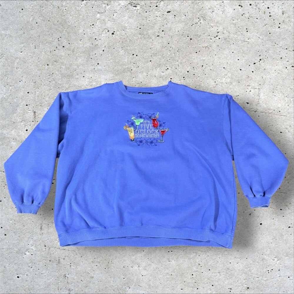Vtg Big Dogs Sweatshirt Mens 4X Purple Five O Clock Somewhere Embroidered 90s
